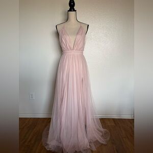 Pale Pink Crinoline Backless Criss-cross Gown
